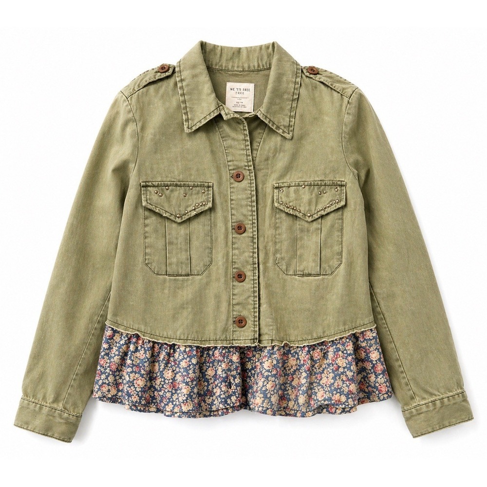 Free People We The Free Jacket S Floral Ruffle Cottagecore Boho Utility Studded